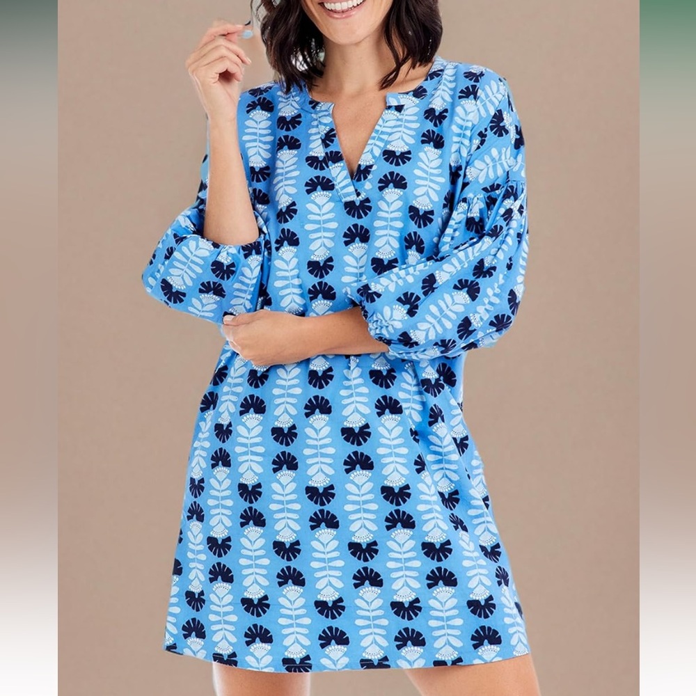 Mud Pie Women's Balloon Sleeve Blue Pleated Mini Dress. Size Medium. NWT.